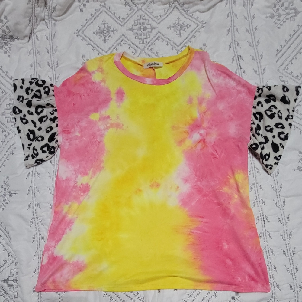Women's tie-dye and leopard blouse